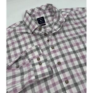 Johnie-O Top Shelf Men's Medium Linen Blend‎ Pink Plaid Long Sleeve Shirt